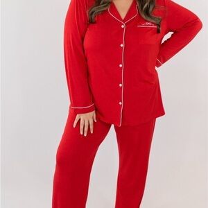 Elegant Red Button-Up Women's Pajama Set